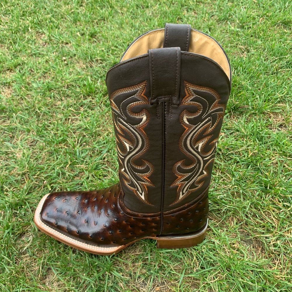 MENS Western Square toe ostrich print leather cowboy boots Bota Vaquera Avestruz - Picture 5 of 6